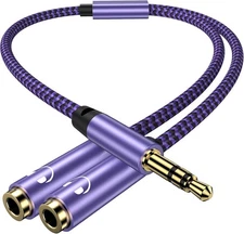 Headphone Splitter 3.5mm Audio Stereo Y Aux Extension Braided Purple 