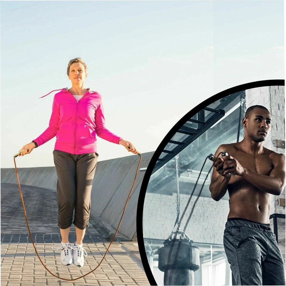 Profi Springseil Erwachsene Leder Holzgriff Retro Skipping Rope Boxen Sprungseil - Bild 2 von 3