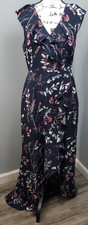 Banana Republic Maxi Dress Womens 6 Multi Floral Ruffle Wrap V Neck Side Zip