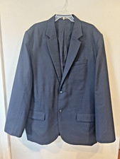LL Bean Men Navy Blue 100 Wool 2 Button Blazer Sport Coat Cotton Lining 50 Tall