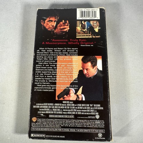 Heat Michael Mann Director VHS Tape Warner Home Rated R 1996 - Picture 2 of 3