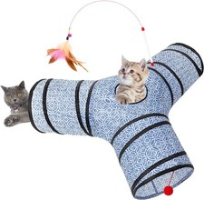 3-Way Collapsible Tunnel Cat Toy with Ball Peek Hole for Indoor Cats Kittens