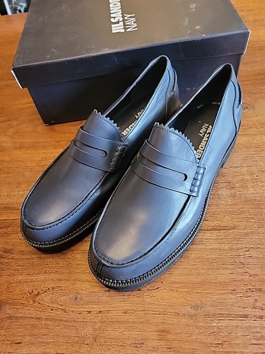 Jil Sander Navy Leather Penny Loafer Marine Jn25068 Size 40 - Picture 10 of 11