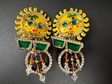 Lunch At the Ritz Signed Enameled Rhinestones Beads La Playa Sun Earrings