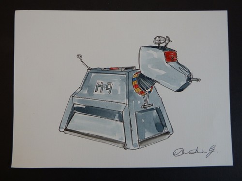 Original pen & ink and watercolour painting of Dr Who dog robot K9 - Picture 3 of 12