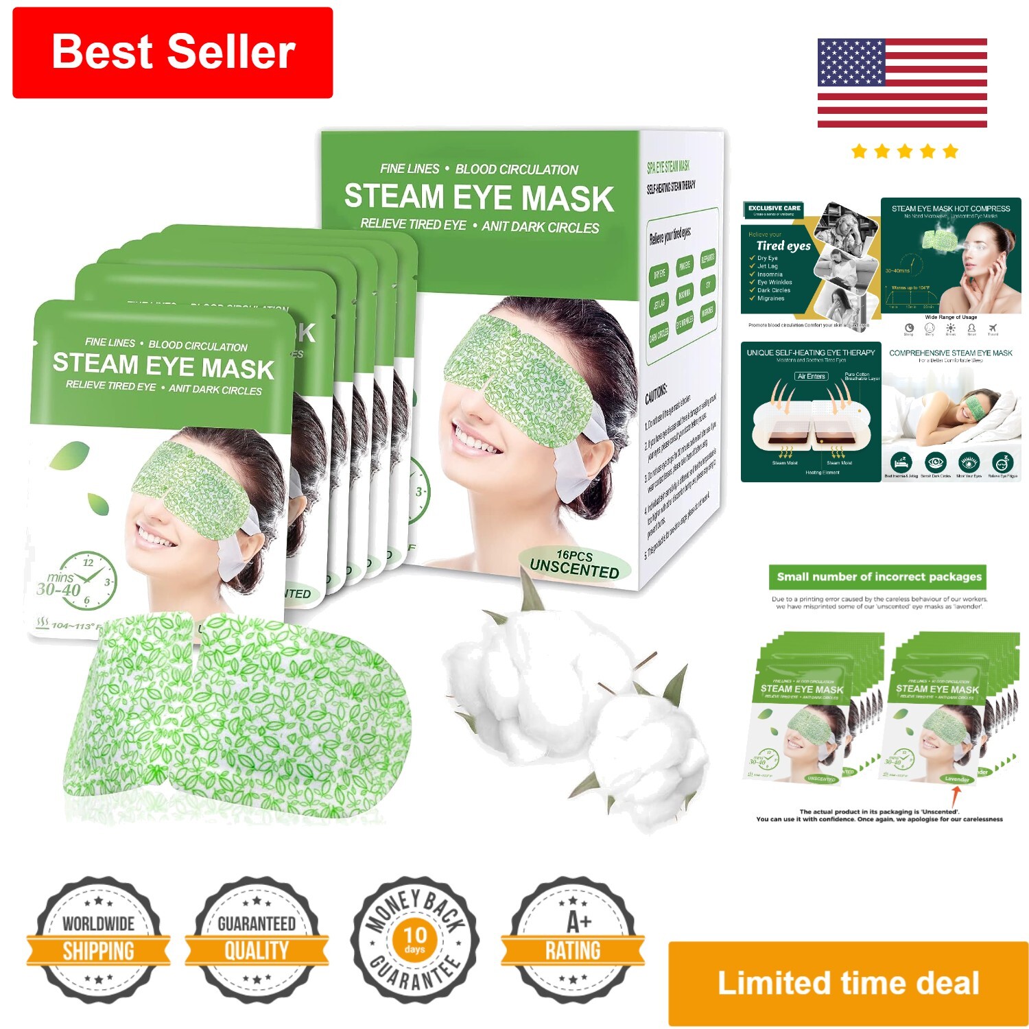 Steam Eye Masks for Dry Eyes Relief Fatigue & Puffiness 16 Pack-image