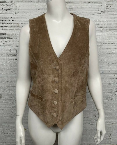 L.L Bean Light Brown Leather Button Up Womens Vest Size M - Picture 1 of 8
