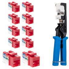 Punch Down Tool with Cat5e RJ45 Keystone Jack Red 45-Degree Network Set Kit