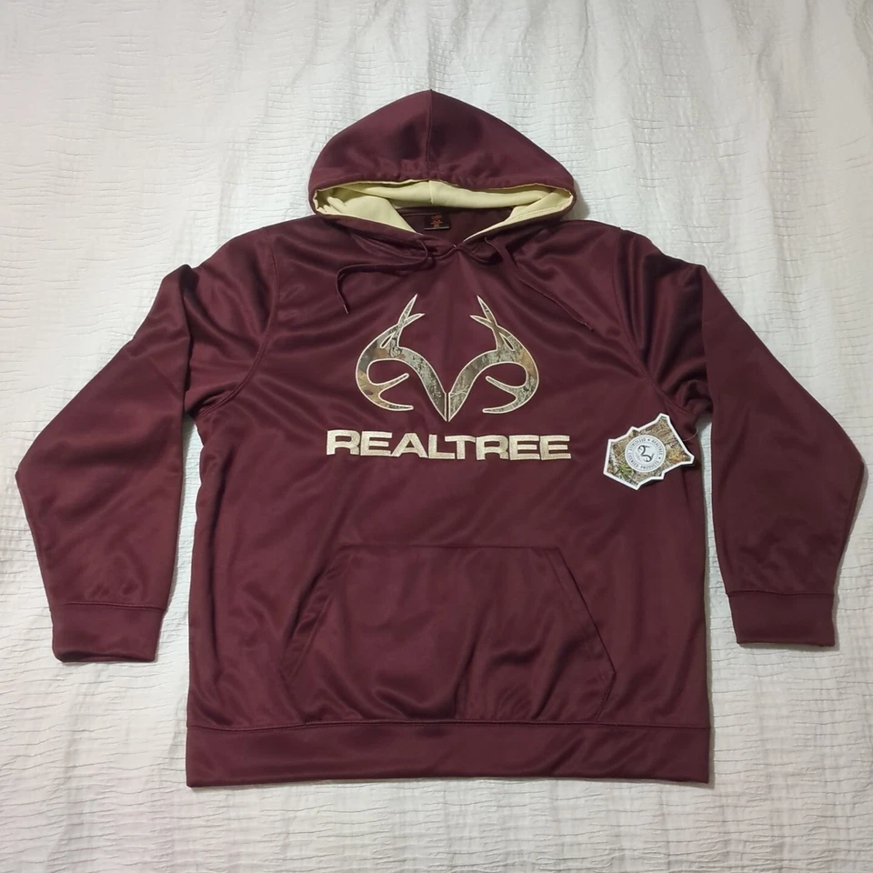 Realtree Logo Hooded Maroon Pullover Sweatshirt (Size: XXL, Ocean And Coast) - Image 2 of 4