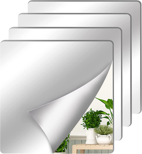 Shatterproof Acrylic Mirror Tiles, 4 Pack 8" X 8" Plastic Mirror Stickers Self A - Picture 12 of 12