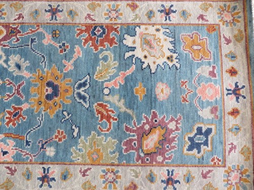 3 x 6 Runner Hand Knotted Light Blue Colorful Oushak Oriental Rug G13912 - Picture 9 of 12