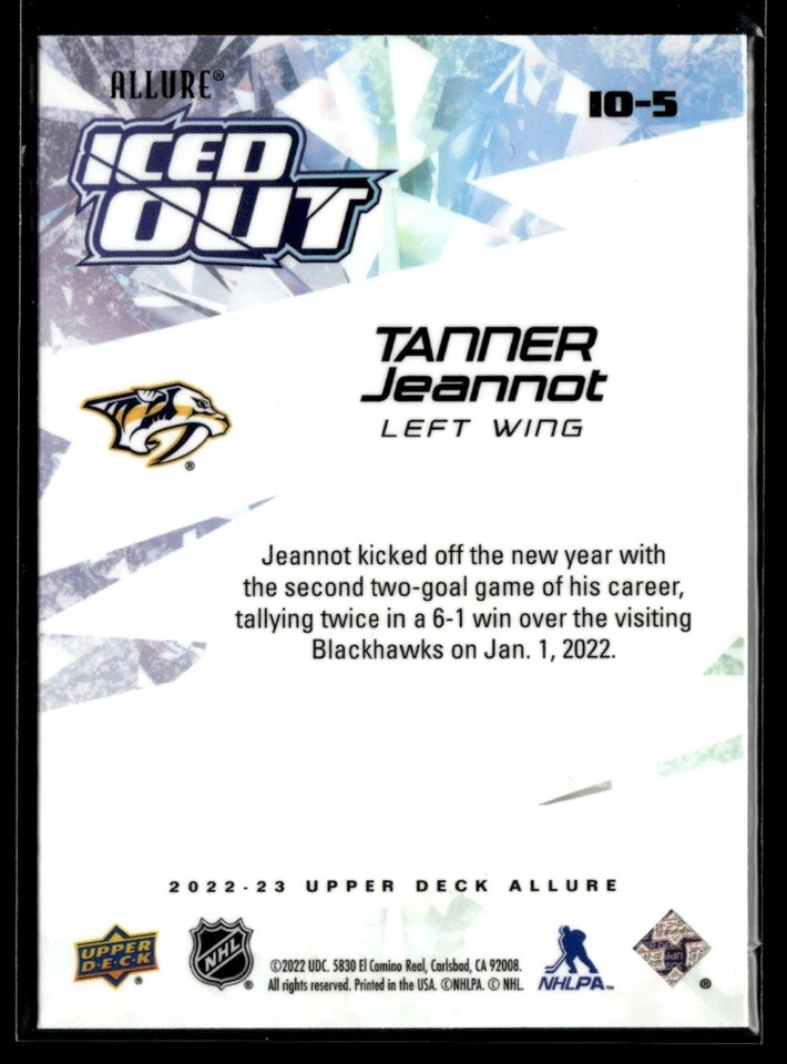 2022-23 Upper Deck Allure iced out Tanner Jeannot #IO-5 - Image 2 of 2