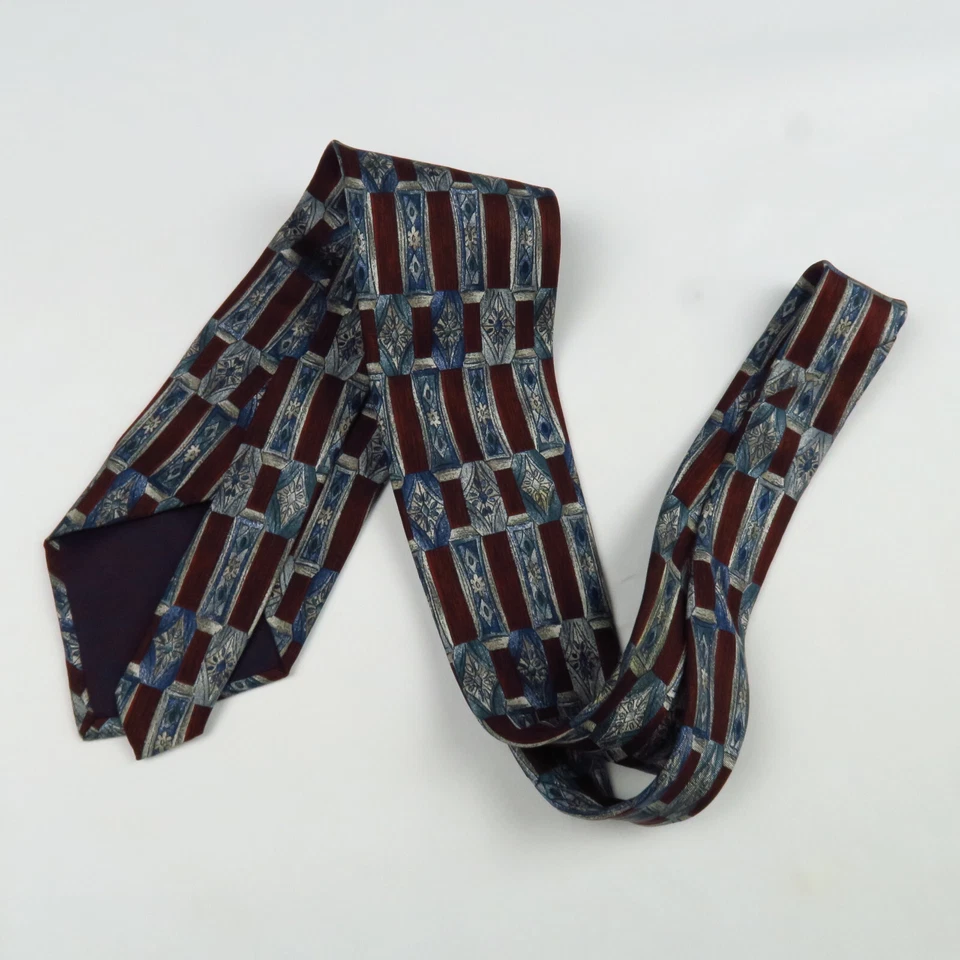 Corbata de cuello de seda para hombre George Machado Zylos rojo azul estampado geométrico 58x4 Foto 4 de 4