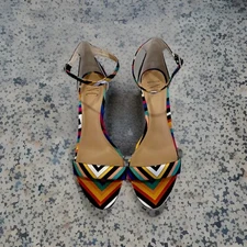 INC International Concepts  Striped Block High Heels Shoes Size 9.5 M Sandals.