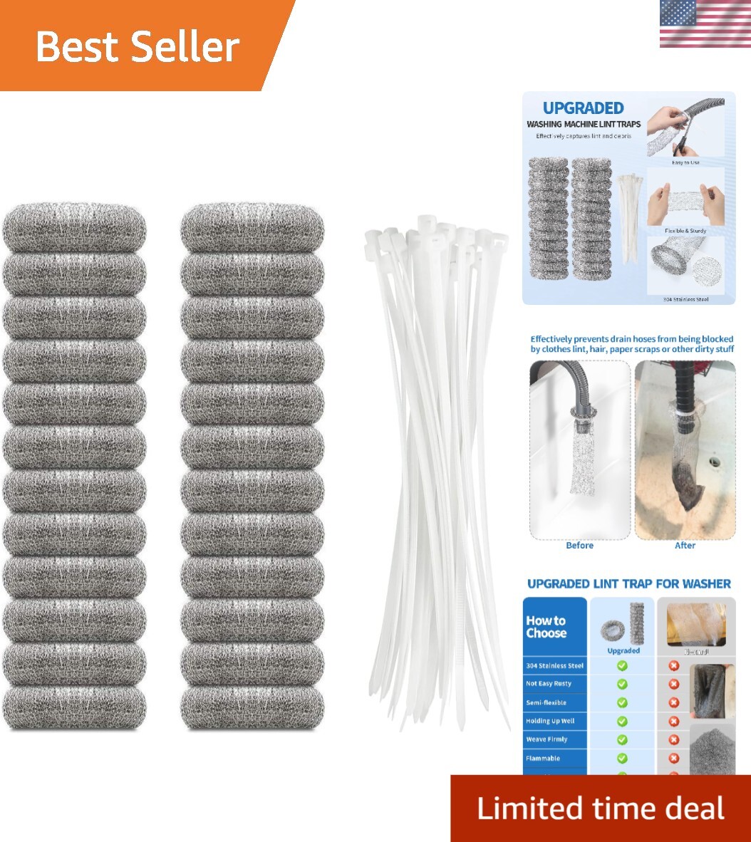 Automatic Lint Traps - 24 Stainless Steel Set for Washing Machine Drain Safety