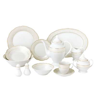 Elegant 57 Pieces Porcelain Dinnerware Set for 8 People - Tova, Wavy