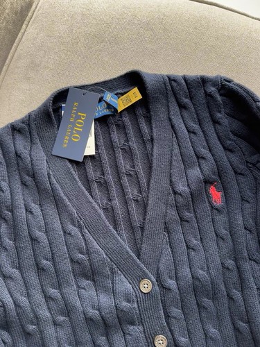 Polo Ralph Lauren Navy Cable-Knit Cotton V Neck Cardigan M Medium - Picture 3 of 5