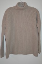 Garnet Hill Beige 70 Lambswool/20 Angora Ribbed Turtleneck Sweater Size S