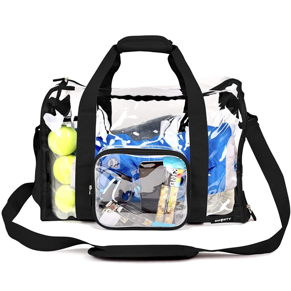 Large Heavy Duty Duffel Bag w/ Shoes Compartment, Stadium Approved Clear Gym Bag