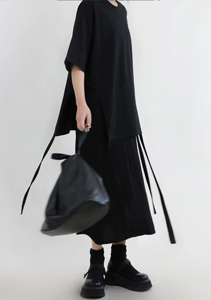 Ladies Black Urban  Long Unique Tunic Blouse Loose Floaty Autumn T Shirt Top  10 - Image 3 of 4