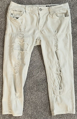 Miss Me Jeans Women s Jeans 30 Signature Capri White Distressed Denim Cropped C5