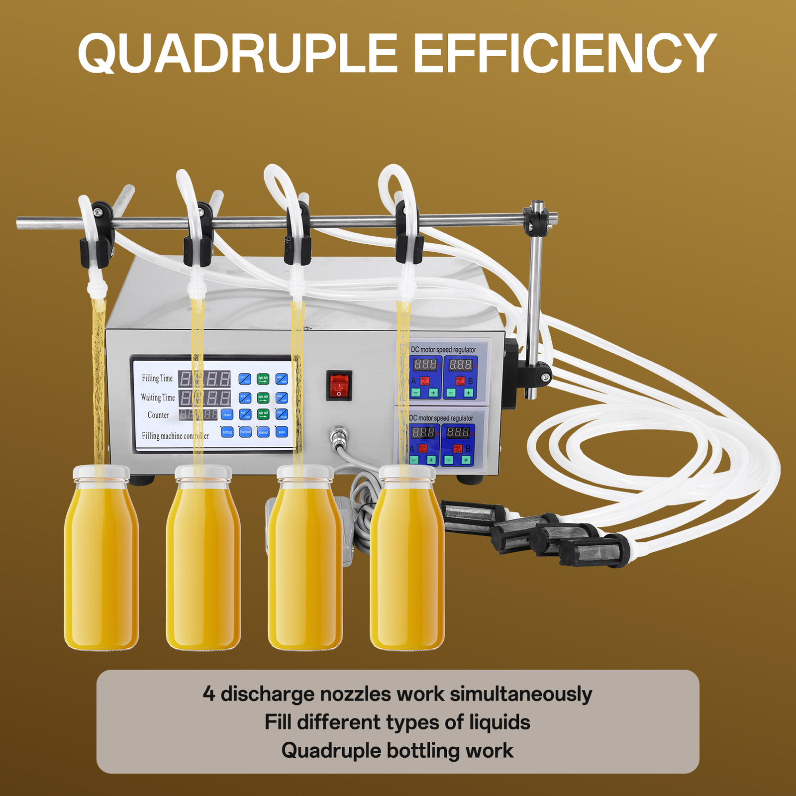 Automatic Digital Control Bottle Filler 4 Heads Liquid Filling Machine 5-2800ml-