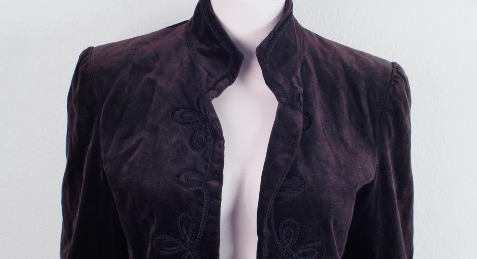Chaqueta Bordada Terciopelo Vintage Ellen Tracy Años 80 Marrón Talla 10 Foto 4 de 4
