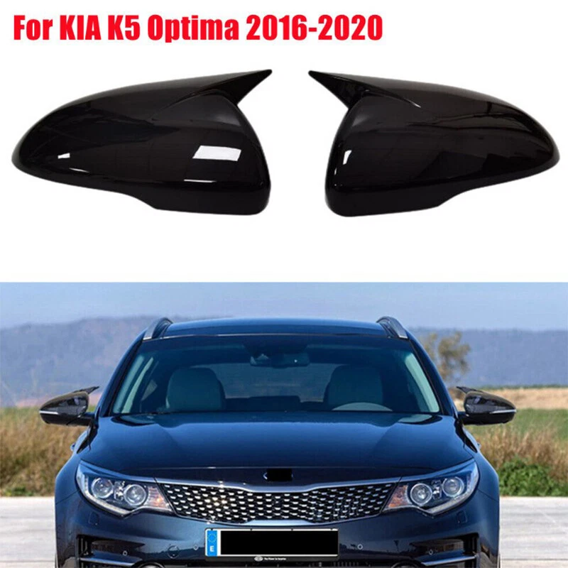 2X Glossy Black OX Horn Rear View Side Mirror Covers For Kia Optima K5 2016-2020