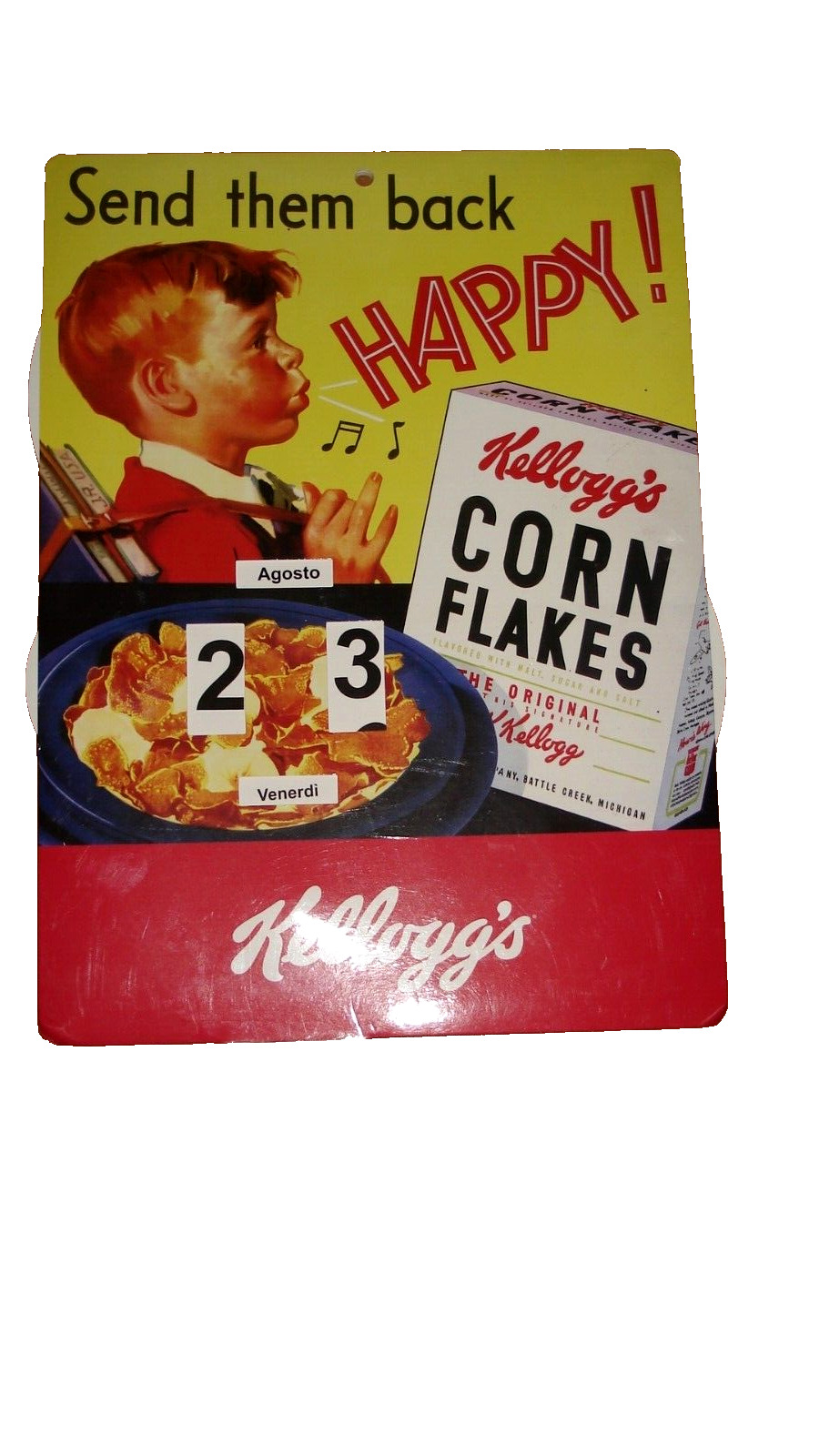 Vecchio calendario perpetuo pubblicità vintage modernariato Kelloggs Corn Flakes