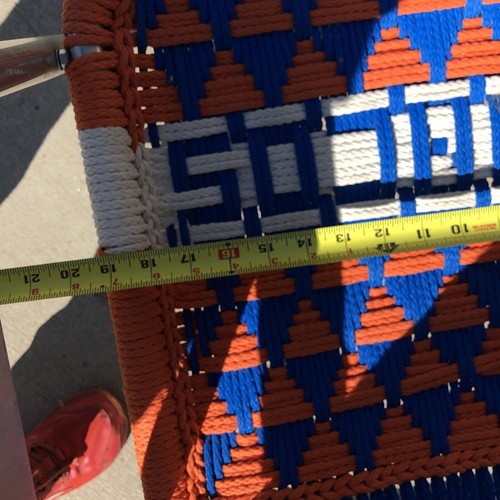 Vtg Broncos Football Team Macrame Lawn Chair Wood Arms Tailgating - Imagen 5 de 12
