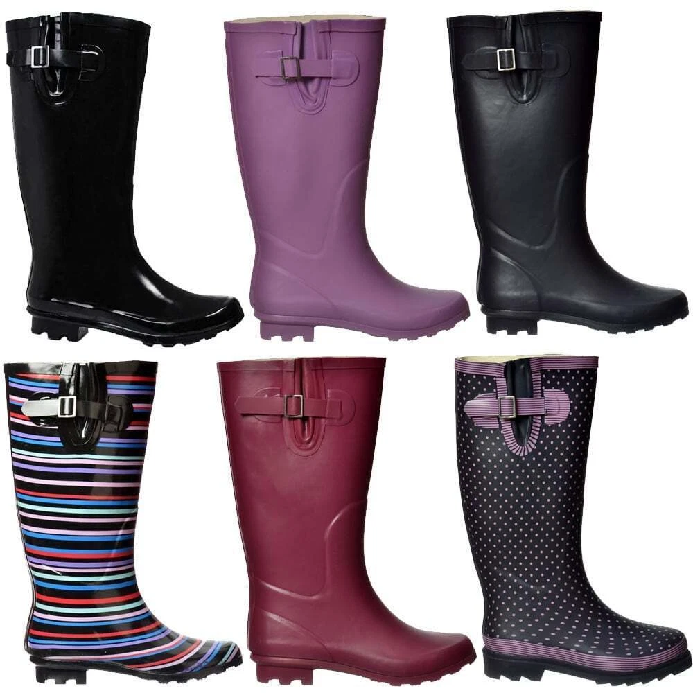 LADIES EXTRA WIDE CALF LEG BLACK PATENT WELLIES WELLINGTON
