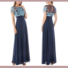 NEW 298 JS Collections Embroidered Illusion Bodice Gown Navy SZ 14  G652