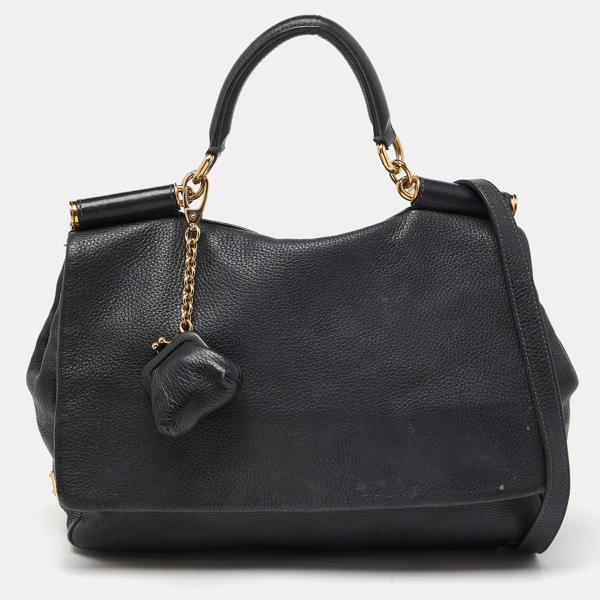 Dolce & Gabbana Black Soft Leather Miss Sicily Top Handle Dolce & Gabbana Black Soft Leather Miss Sicily Top Handle