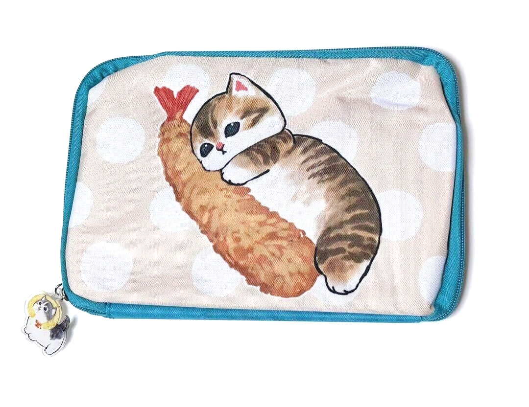 Mofusand Ebi Nyan Limited Pouch with Bellows Light Blue Beige Shrimp Cat Japan