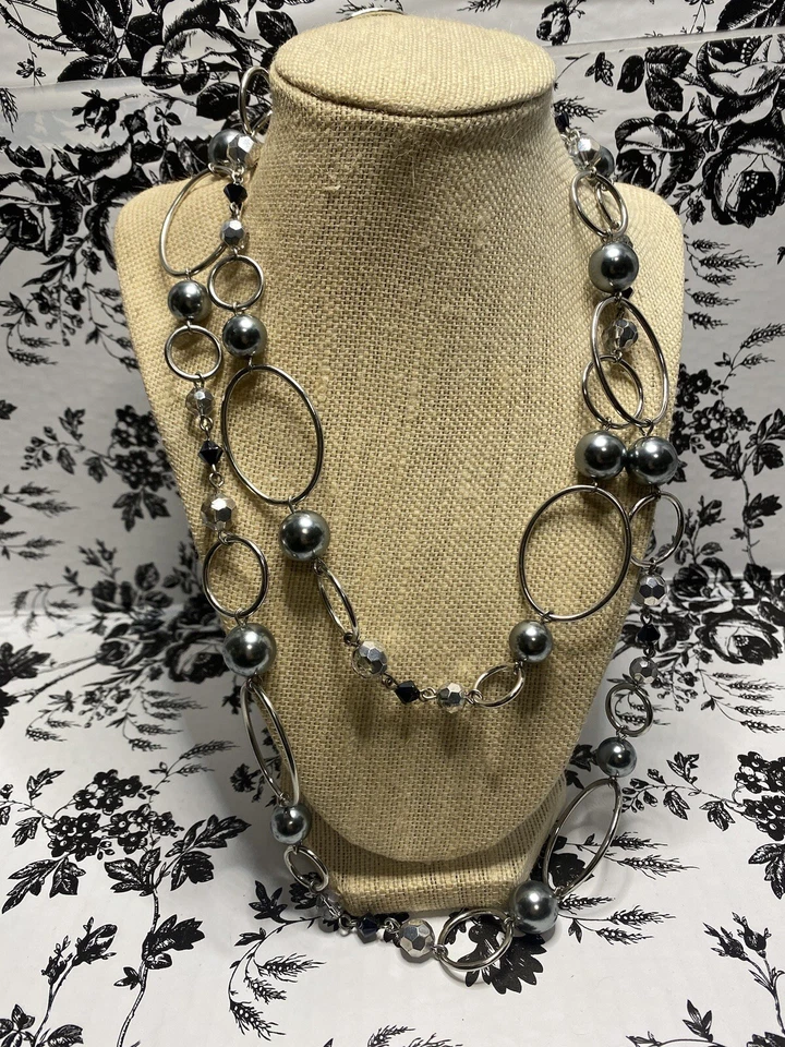 Women's Necklace Beaded Double Chain Silver Plate 23” - Image 2 of 3