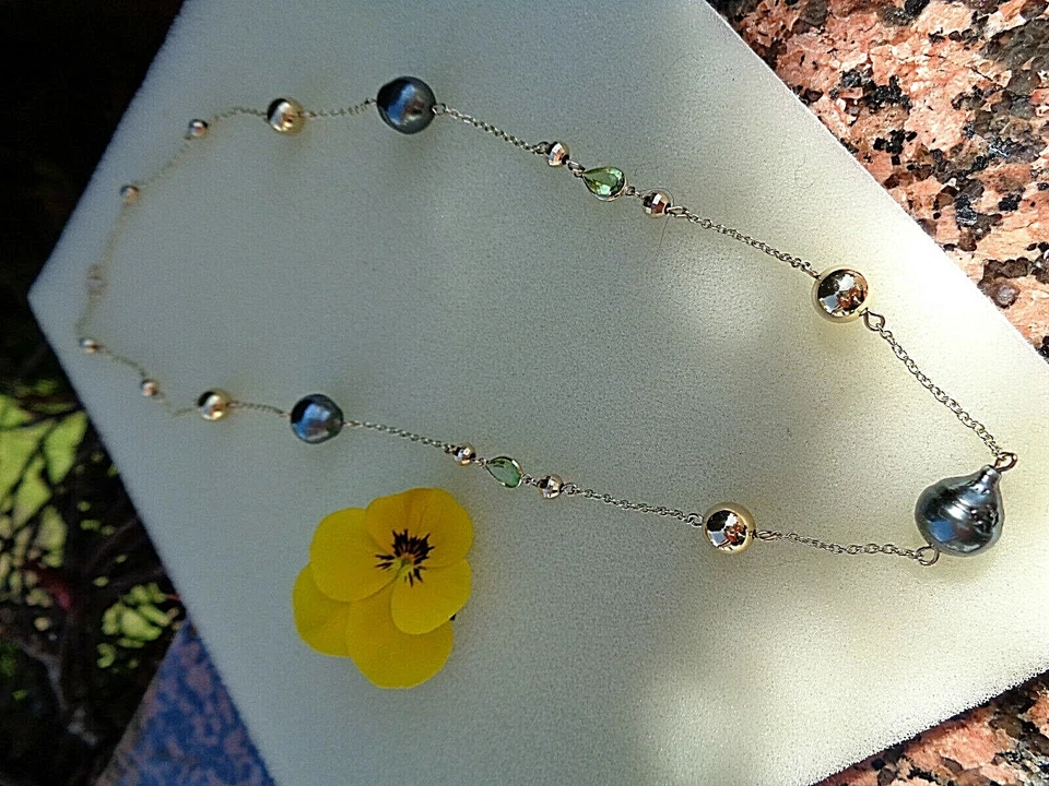 Goldkette mit Tahitiperlen u. Peridot, tolle Komposition in Gold Filled - Bild 3 von 4