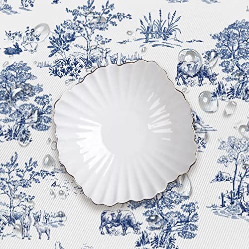 Rustic Oval Tablecloth 60x84 Inch,Blue and White Country 60" × 84"oval