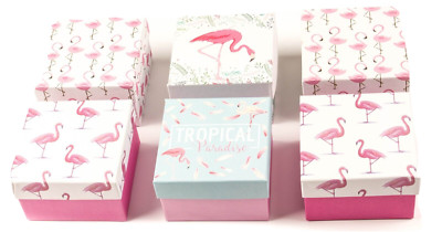 12 Stück kleine Geschenkboxen aus Karton mit Deckel rosa Flamingo Design Deckel 5x8x8 cm -