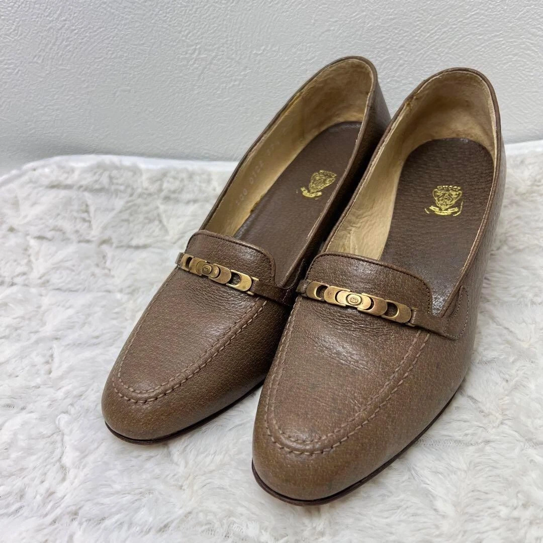 Authentique ancien escarpins Gucci cuir marron logo vintage US taille 7,5 occasion Japon