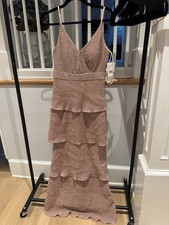 Aqua Champagne Sequin Layered Maxi Gown Dress V-Neck Sleeveless Size 2