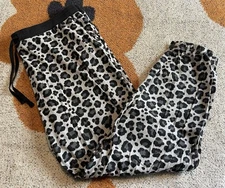 Womens Size XXL Black & White Leopard Print Nap Chat Drawstring Jogger Pants