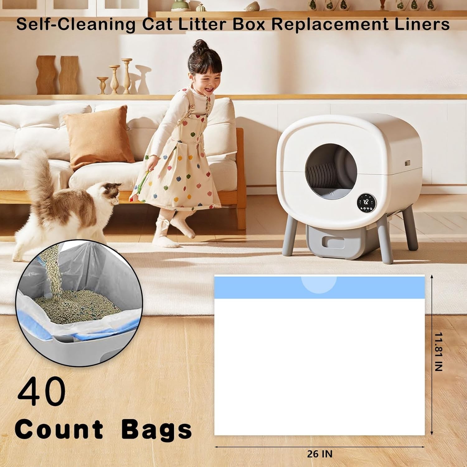 40 Pack Heavy Duty Cat Litter Box Liners, Extra Thick Automatic Bags, Leakproof
