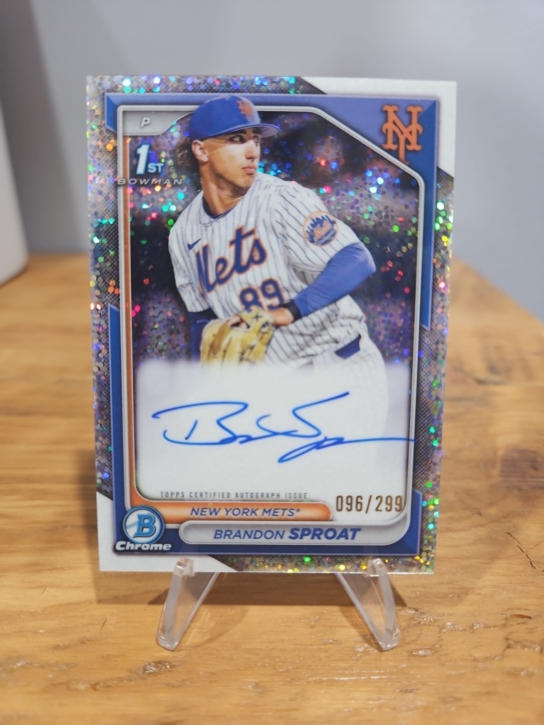 2024 Bowman Chrome Brandon Sproat 1st Bowman Auto #/299 Speckle Refractor Mets
