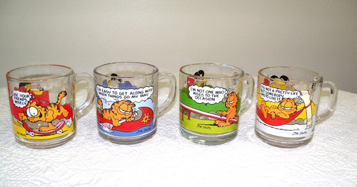 Vintage McDonalds Jim Davis Garfield Glass Mugs, Set of 4