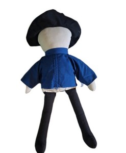 Handmade Amish Style Faceless Cloth Doll Blue Dress Black Hat Primitive Folk Art