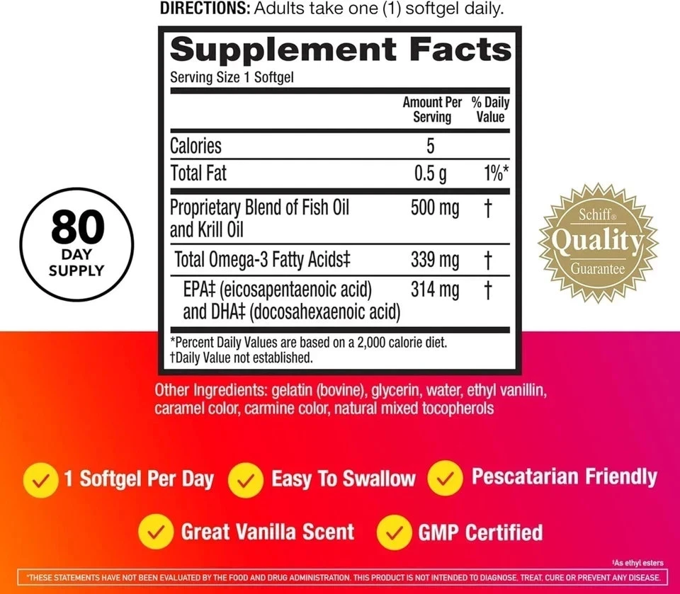 2 упаковки — рыбий жир MegaRed Omega-3 + масло криля 500 мг | 80 гелевых капсул каждая лучшая продажа - Изображение 2 из 4