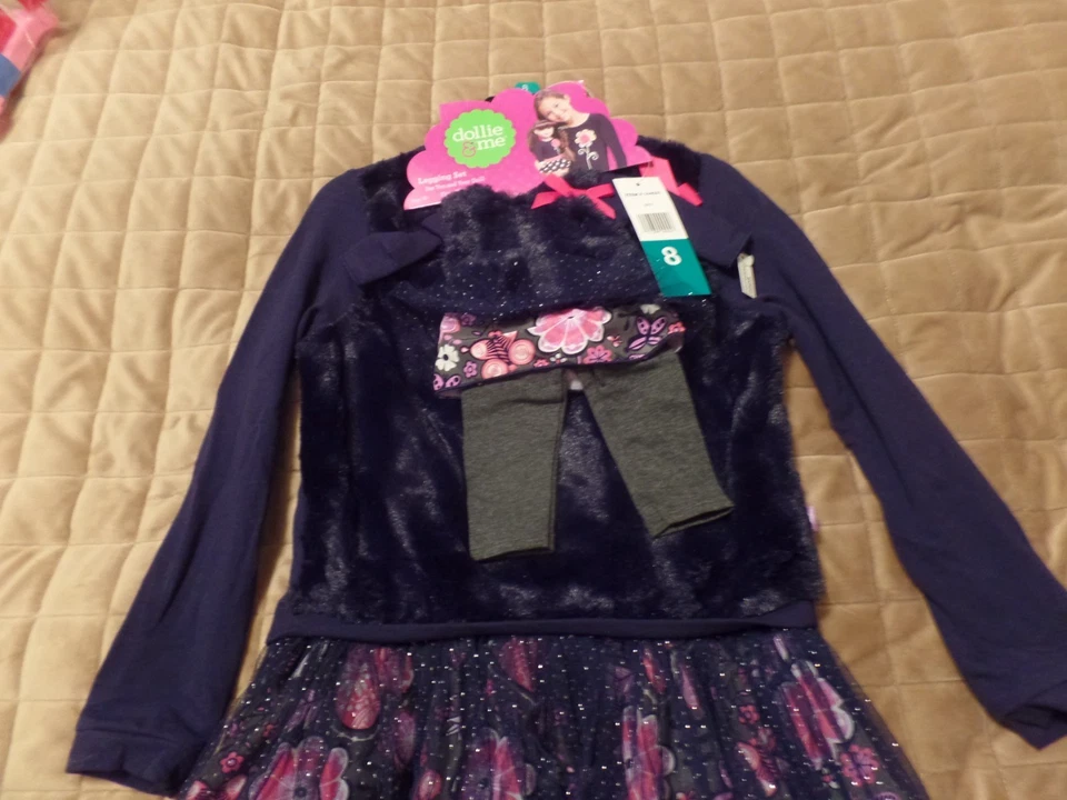 Dollie & Me, 4 Piece Set, Tops/Pants, Black/Gray Floral/Lace, Size:8, New w/Tags - Image 4 of 4