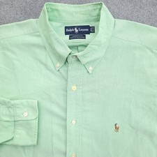 Ralph Lauren Dress Shirt Mens 17.5 36 Green Yarmouth Oxford Flesh Pony VTG 1990s