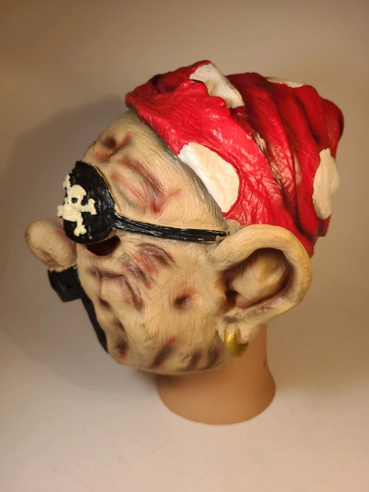 Máscara de látex pirata vintage 2003 cara completa Kmart cosida en etiqueta disfraz marca Foto 3 de 4