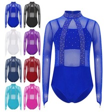 Girls Bodysuit Shiny Gymnastics Competitions Leotard Mock Neck Activewear Kids